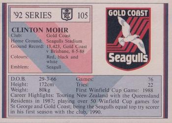 1992 Regina NSW Rugby League #105 Clinton Mohr Back